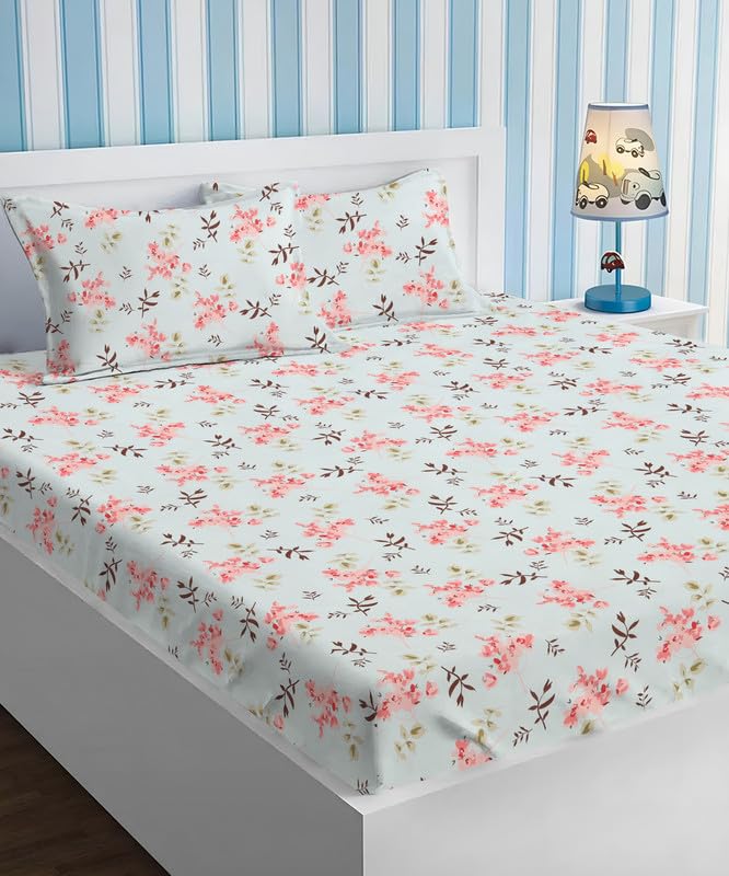 BSB HOME Valancia Collections Cotton 220tc Flat Double Bed Bedsheets for Summer Breathable | Wrinklefree (Size-220 x 230 Cm) with 2 Pillow Covers (Size-17 X 27 Inches, Aqua & Pink) (B0CYPSJW3W) Amazon Price History, Amazon Price Tracker