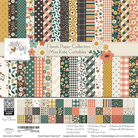 Pattern Paper Pack - Florals - 20 Double-Sided 12"x12" Collection Includes 39 Patterns - Scrapbooking Card Making Crafting - by Miss Kate Cuttables Cover