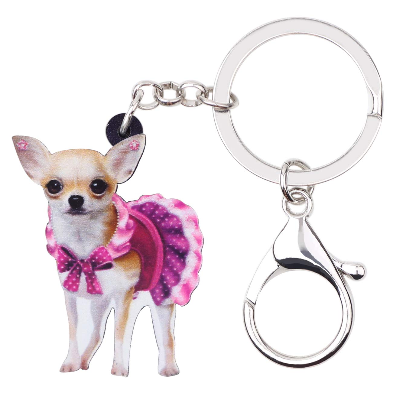 WEVENI Acrylic Dress Chihuahua Dog Keychain Accessories Fashion Jewelry For Women Girl Bag Purse Charms (Red)