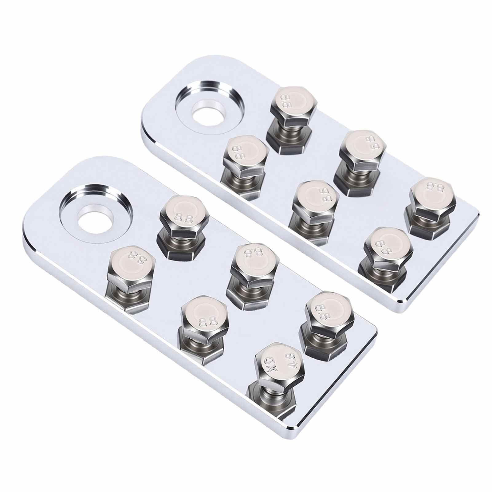 Lot de 2 Bornes de Batterie Plates à 6 Points, Borniers en Alliage d'aluminium pour Plusieurs Connexions de Câbles, Connecteurs de Batterie avec Goujons Filetés, Idéal pour l'automobile,