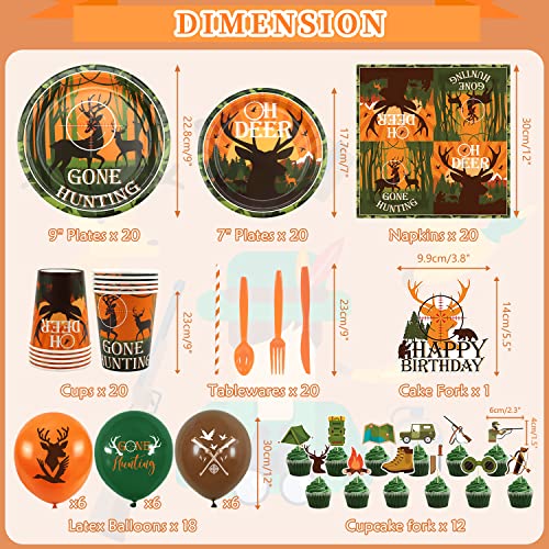 Hunting Party Supplies Tableware Serves 20 Guests, Including Happy Birthday Banner, Plate, Napkins, Cake Topper, Balloons, Tablecloth, Straws, For Camo Camping Hunting Birthday Party Decorations #TOP1