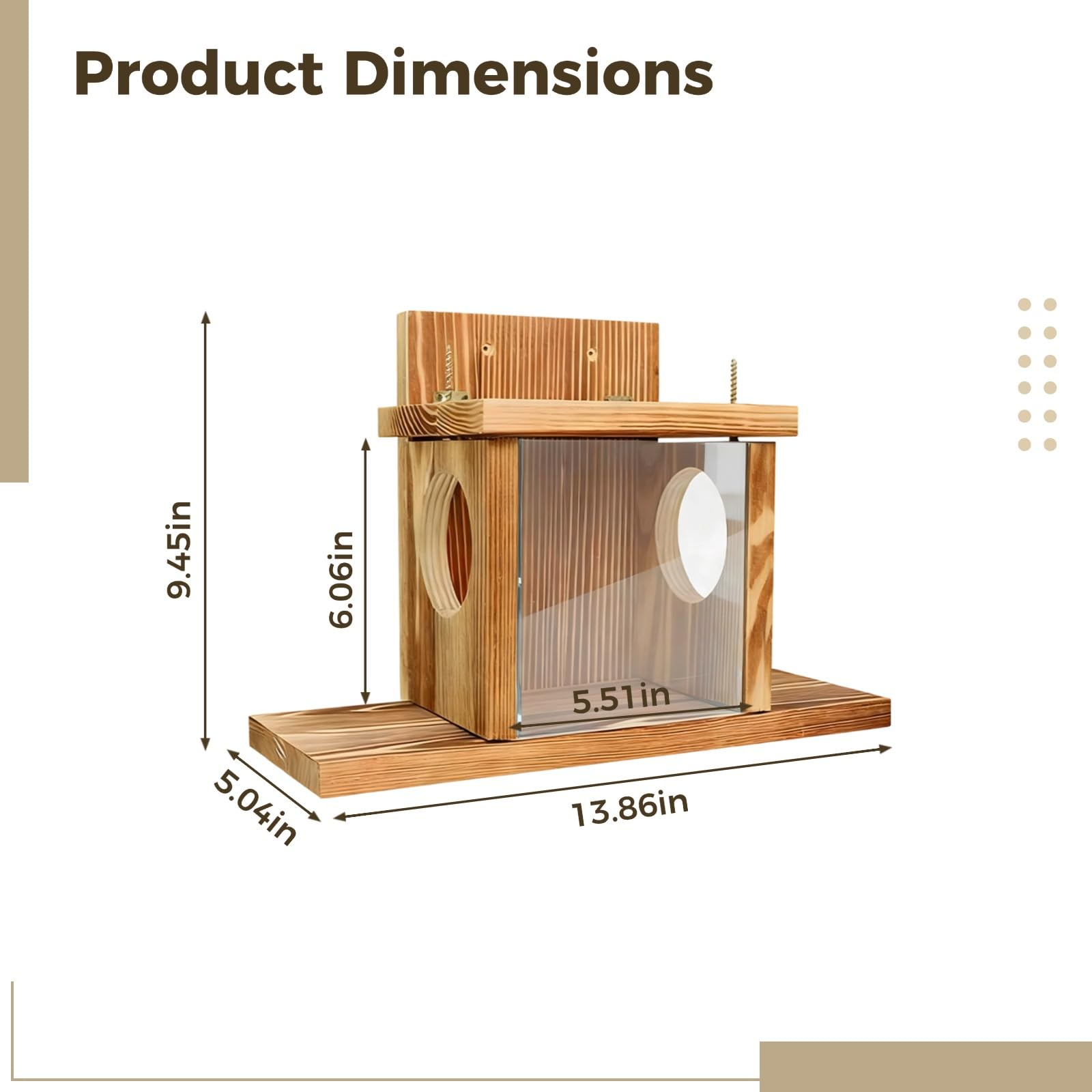 Eichhörnchen Futterhaus aus Holz, 35,2 x 15,4 x 24 cm hängende Eichhörnchen Futterbox für draußen, mit klarem Sichtfenster, wetterfester Eichhörnchen Picknicktisch für Garten und Hof