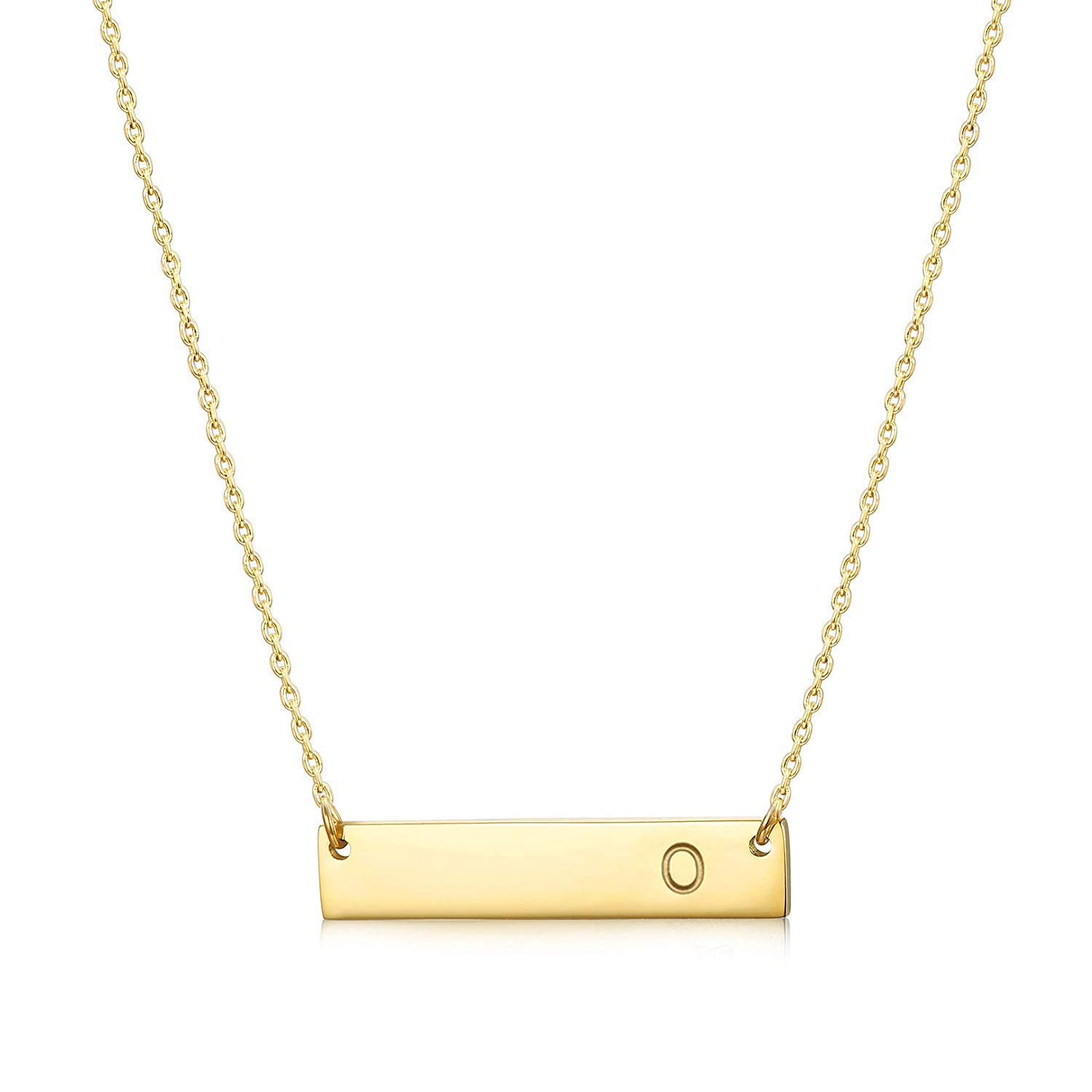 MOMOL Bar Pendant Initial Necklace 18K Gold Plated Stainless Steel Bar Necklace Dainty Delicate Initial Necklace Simple Personalized Name Letter