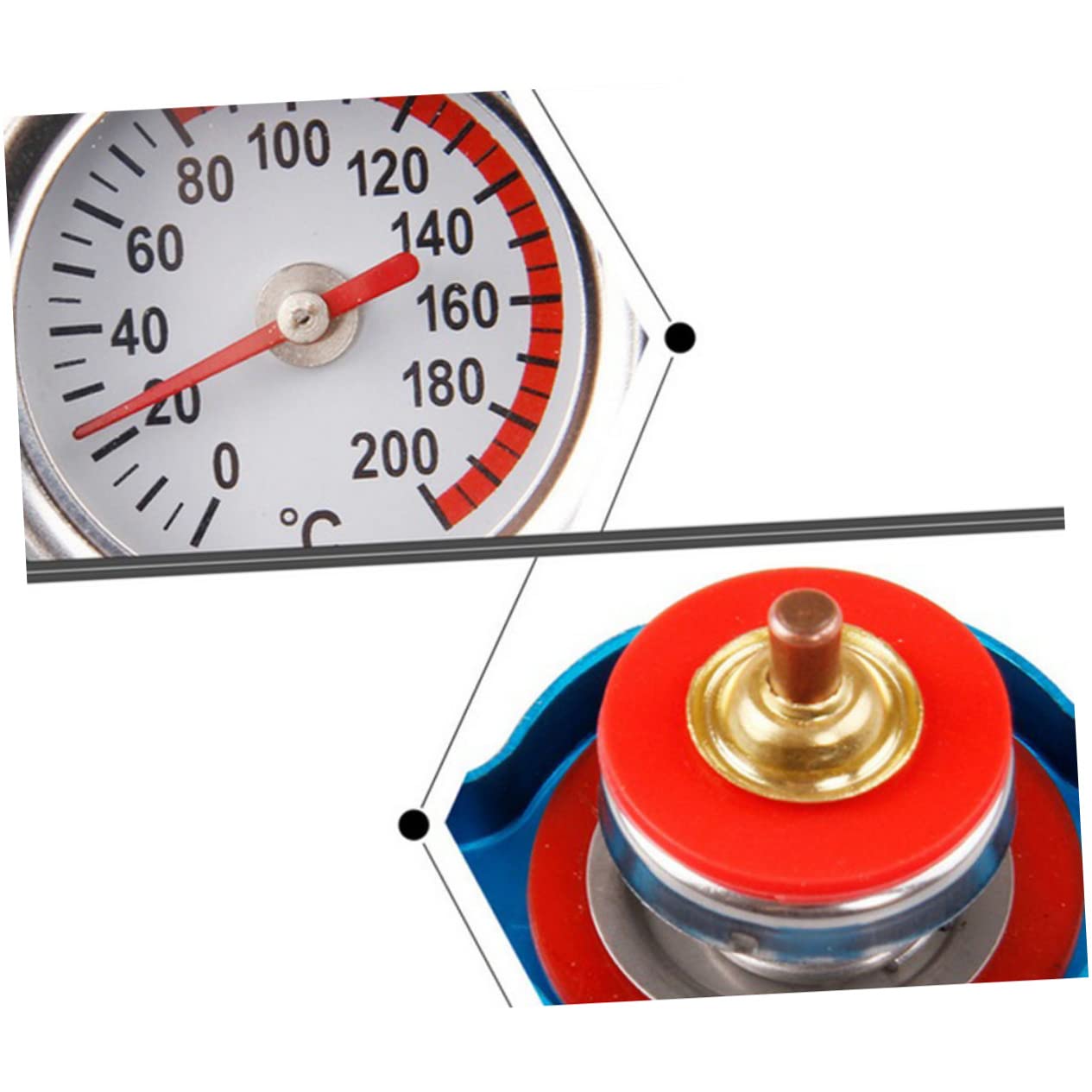 UKCOCO Bouchon de Radiateur pour Voiture avec Indicateur de Température Clair 1,3 Bar Grand Format en Alliage D'aluminium et Abs pour Contrôle Facile du Liquide de Refroidissement