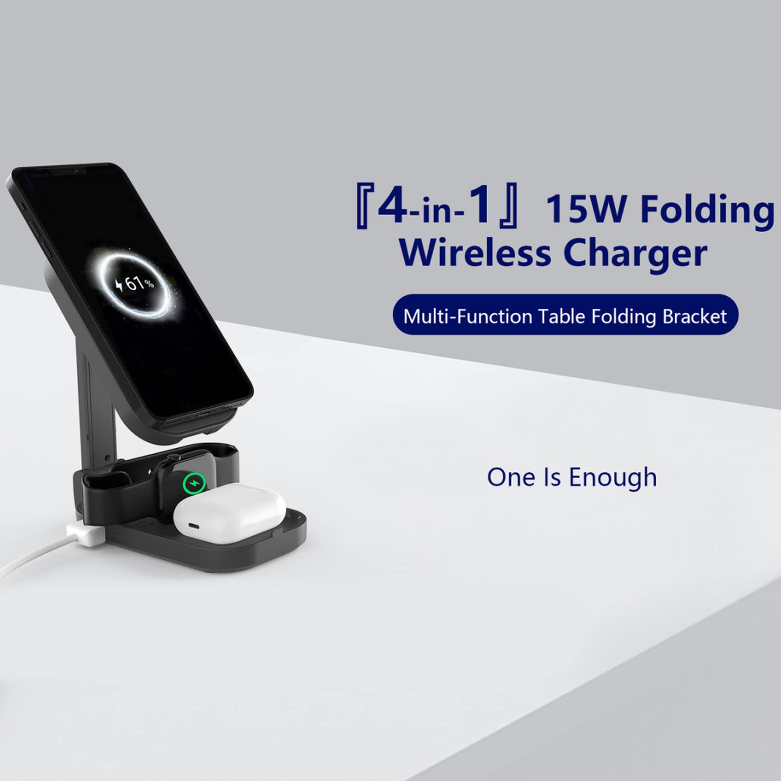 Cuifati Soporte de Cargador Inalámbrico Magnético Plegable 4 en 1 con Lámpara Nocturna, Estación de Carga Rápida de 20 W, Base de Viaje para 14 13 12, Cargador Compacto para Teléfono de Escritorio