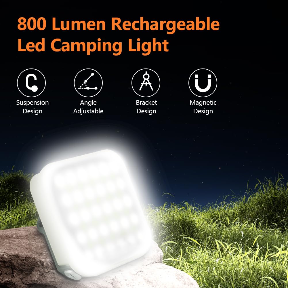 LED Lampada Campeggio 800LM, Luce da Campeggio Ricaricabile, 4800mAh Portatile Power Bank Fino 48 Ore, IPX5 Impermeabile Lampada Campeggio, 4 Modalità di Luce, per Emergenza Escursionismo