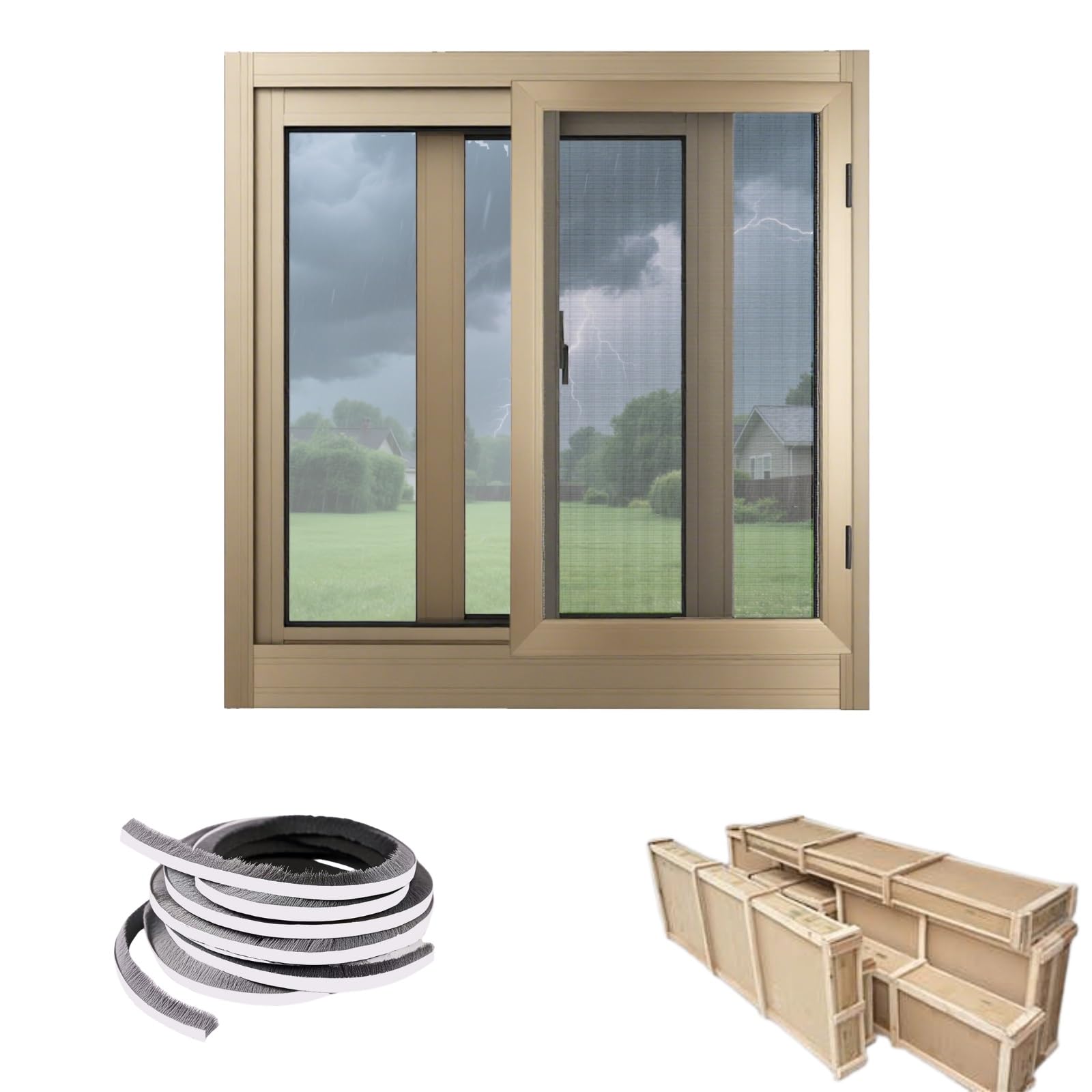 Ventana de sótano corredera exterior ajustable de 26 x 21 pulgadas color champán