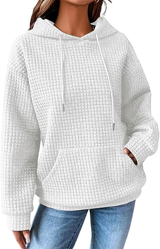 Chvity Women's Pullover Sweatshirt Drawstring Tis The Season Pumpkin Printed Waffle Hoodie Long Sleeve Tops with Pocket