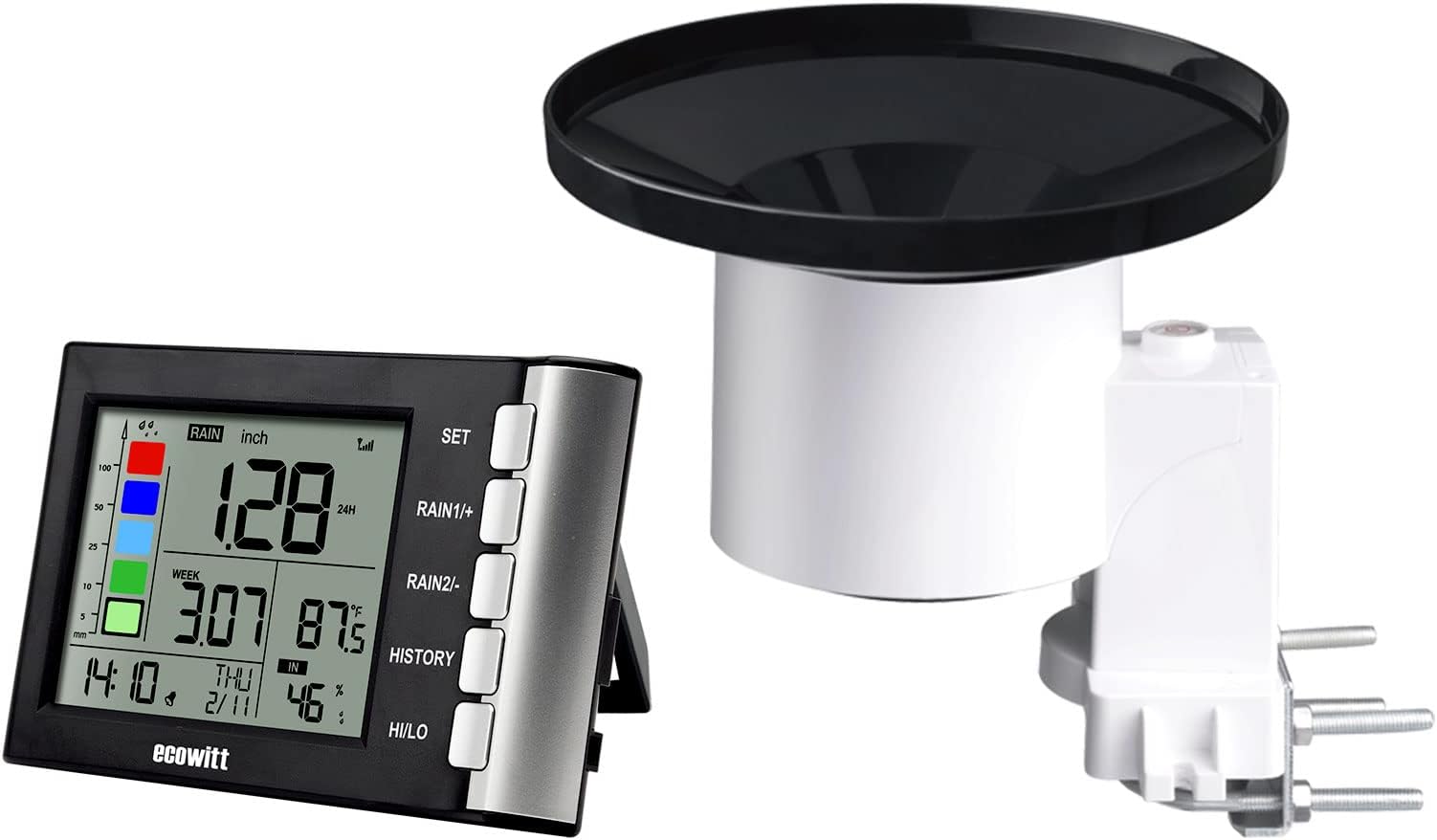 WH5360B Wireless Rain Gauge High Precision Digital 3-in-1 Weather Station with Indoor Thermometer and Hygrometer