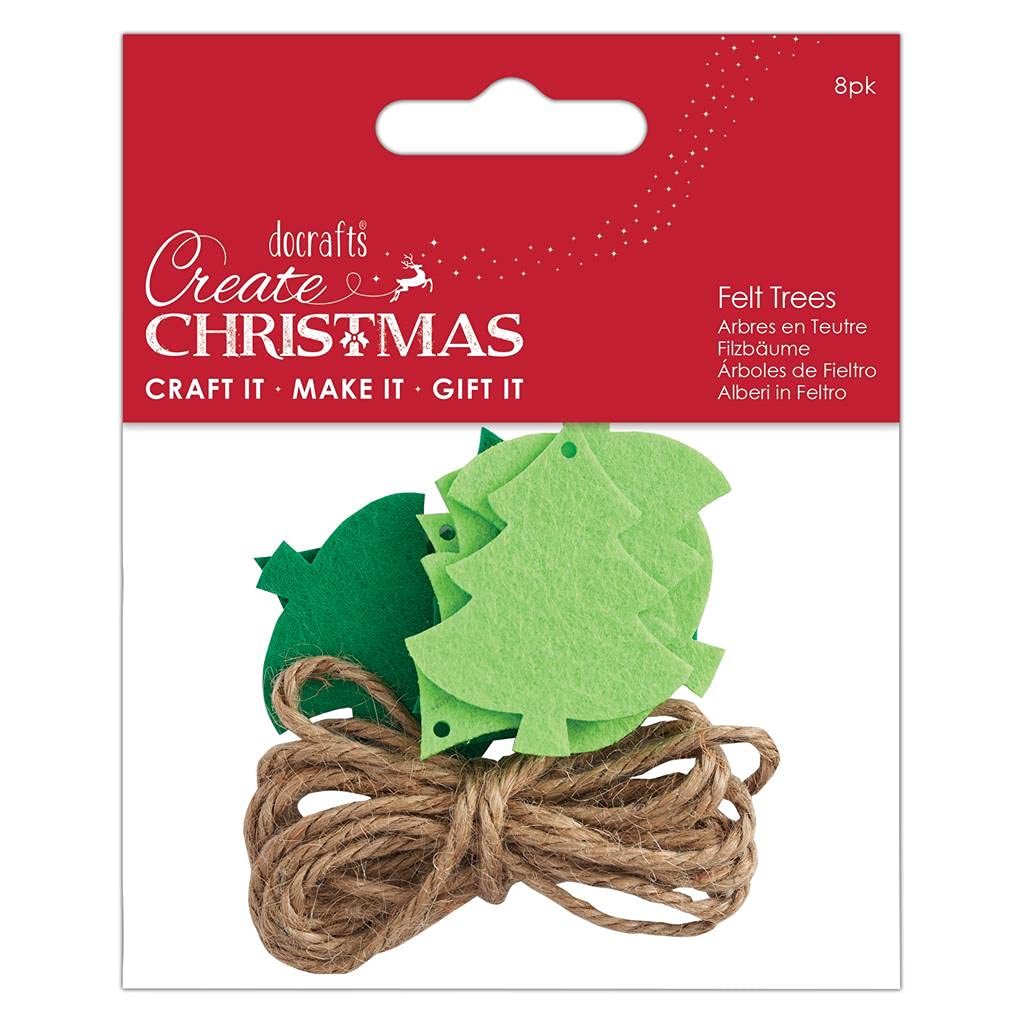 Docrafts Create Christmas Small Mini Green Felt Trees, 8 Pieces, Craft, Embellishment, Handmade Cards, Crafting Accessories, Decorations, Festive Craft Making Supplies
