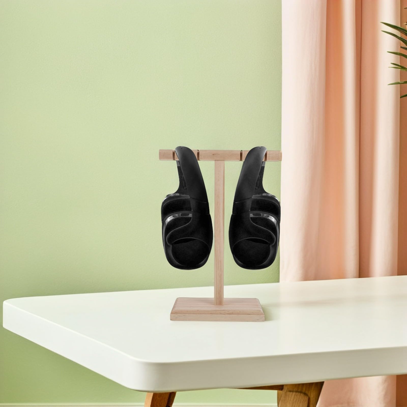 Soporte para Auriculares de Madera Maciza Beige Almacenamiento Versátil y Diseño Elegante para Escritorio y Oficina