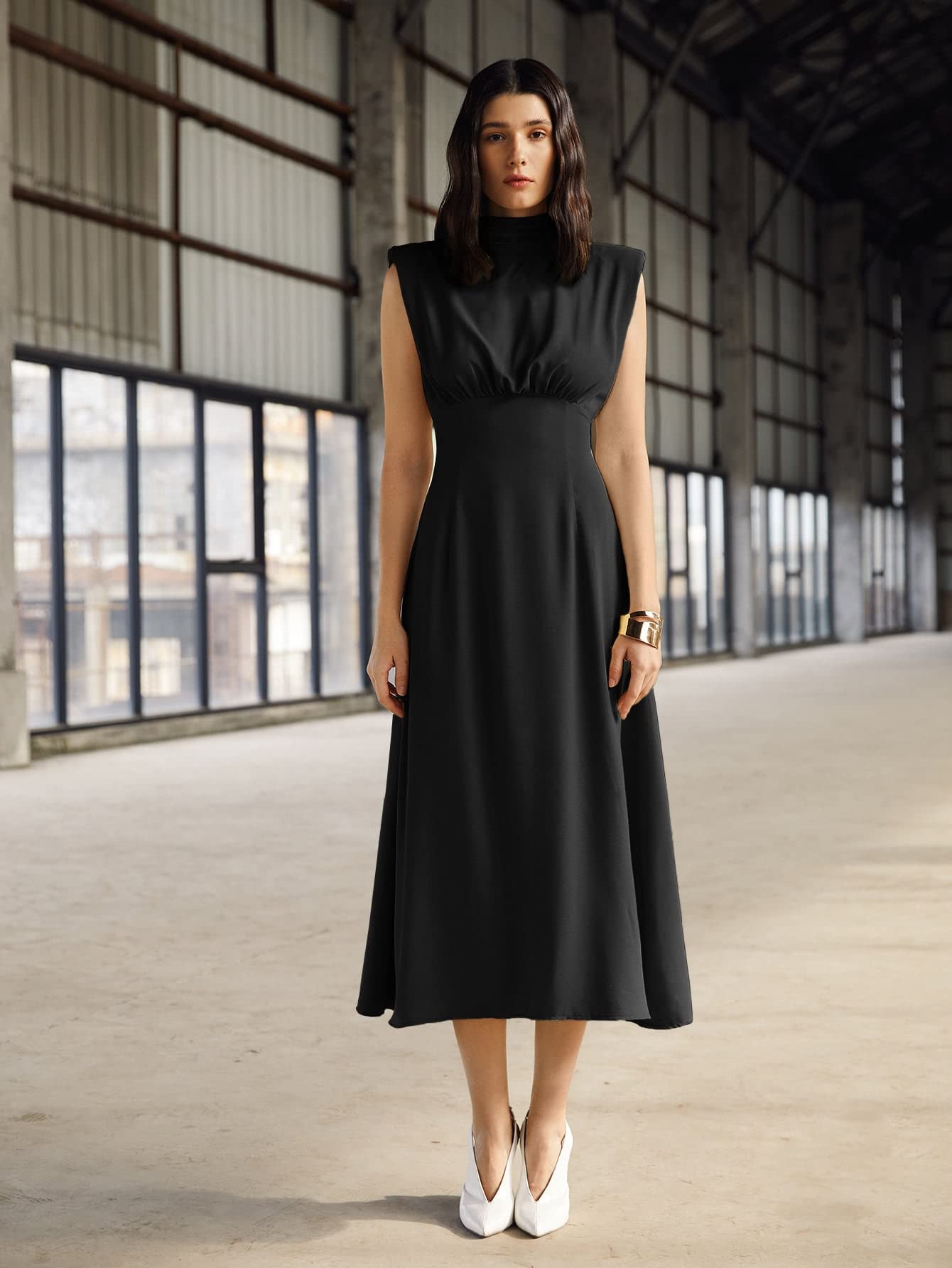Amazon.com: Neeno Women's Dresses High Neck Shoulder Pad Dress Dress for  Women (Color : Black, Size : X-Small) : Clothing, Shoes & Jewelry