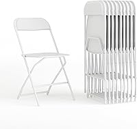 Flash Furniture Hercules 10-Pack White Plastic Folding Chairs - Heavy Duty 650lb Capacity, Stackable Indoor/Outdoor Event Seating