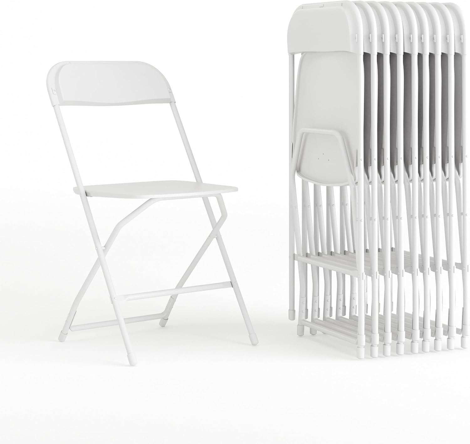 Flash Furniture Hercules Set of 10 Indoor/Outdoor Heavy-Duty Plastic Folding Chairs, Foldable Commercial Stacking Chairs with 650-lb. Static Weight Capacity, White