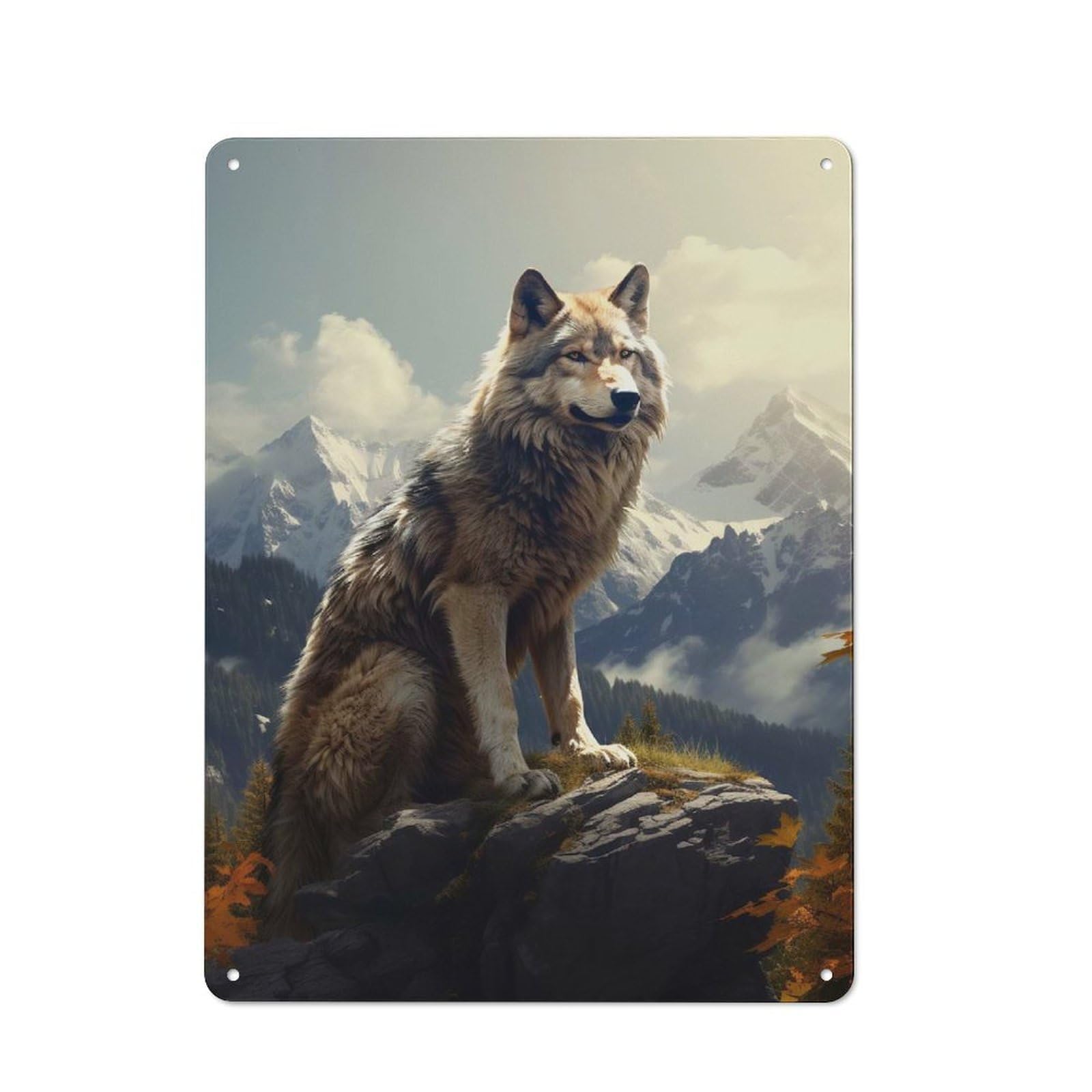 Junmoney Style-13 Wolf Mountains Retro Metal Wall Sign 40X30cm For Living Room Or Hallway, For Collectors Decorating Living Rooms And Hallways