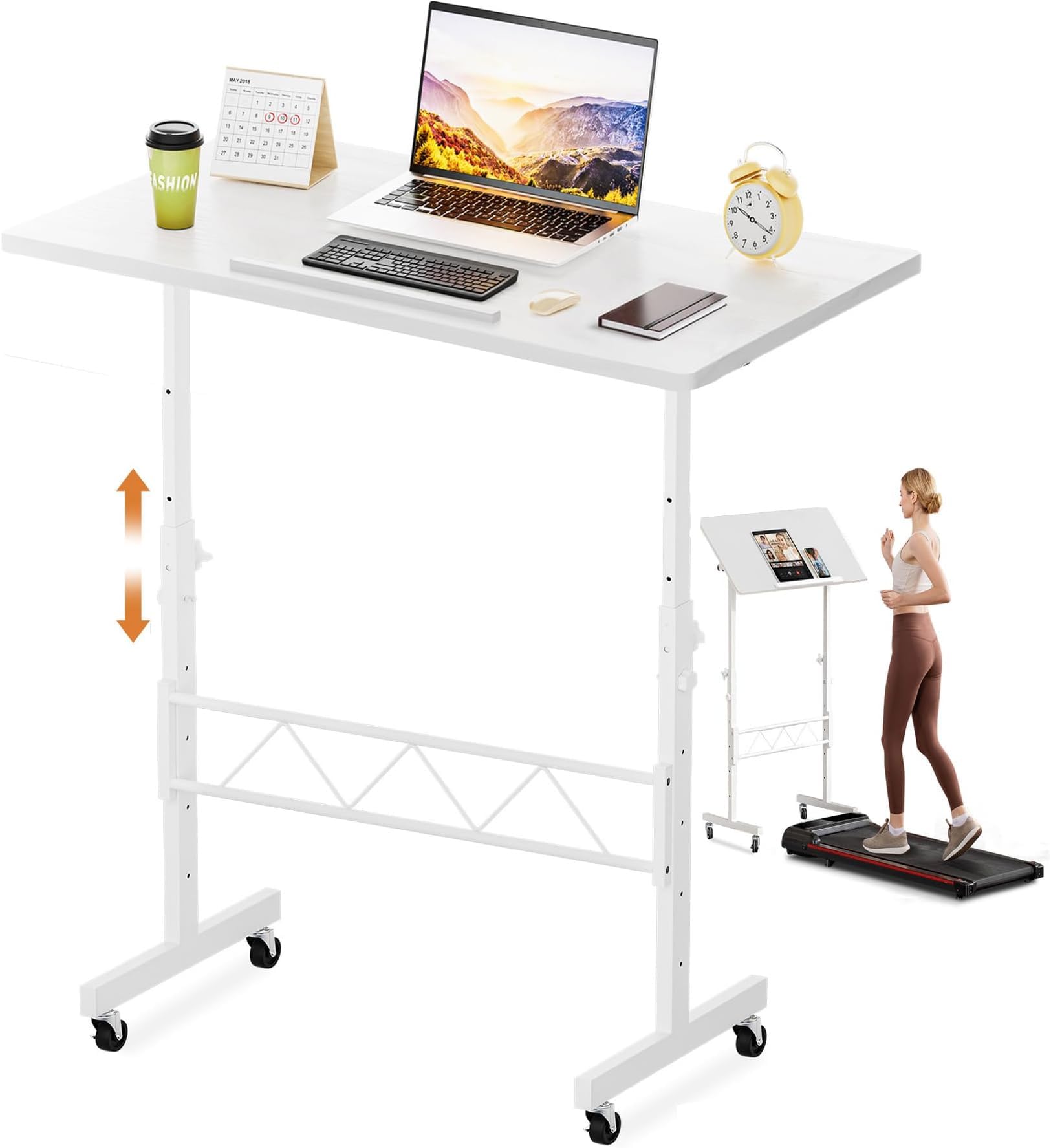 COMHOMA Small Standing Desk Adjustable Height Tiltable Tabletop Mobile Stand Up Desk for Laptop Portable Computer Table for