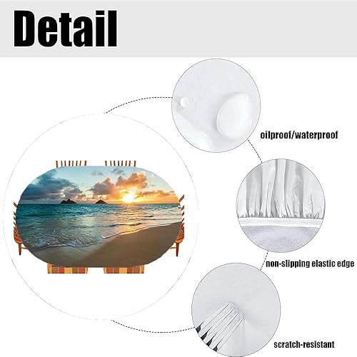 Miniatura 4 de Mantel ajustable elástico ovalado hawaiano, diseño escénico de amanecer sobre rocas oceánicas, nubes de arena, marea del sol, rayo de sol, para