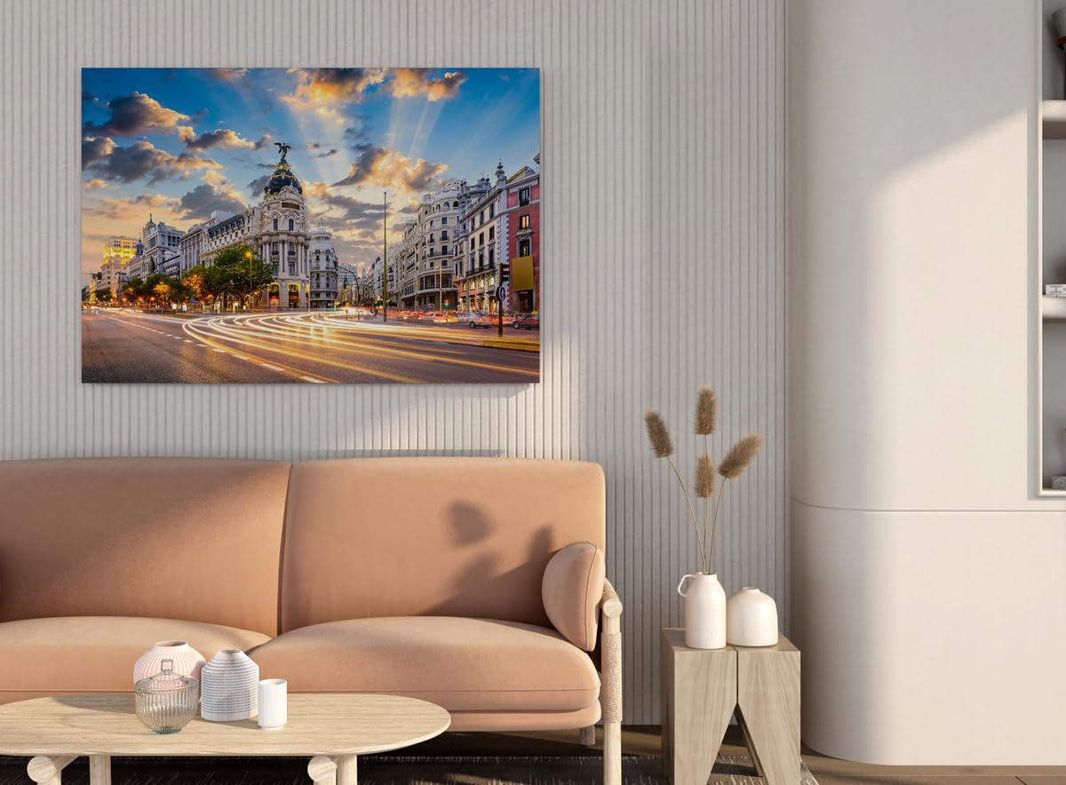 Calle de Alcalá de Madrid - Fotografía Urbana | Cuadro Canvas Wall Art | Impresión Giclée lienzo algodón puro | Bastidor 3cm | 55x75cm