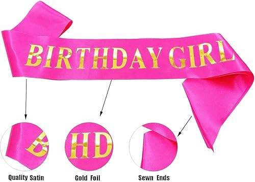 Miniatura 6 de MGJSRNH Banda de cumpleaños para niña con lámina dorada, banda rosa satinada suave para mujer, decoraciones de feliz cumpleaños para dulces 16, 18,