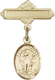 14kt Yellow Gold Baby Badge with St. Richard Charm and Polished Badge Pin 1 X 5/8 inches