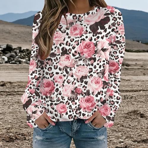 Costaric Women's Long Sleeve Sweatshirts Western Aztec Sweatshirts Loose Retro Crewneck Floral Graphic Casual Pullover Top2