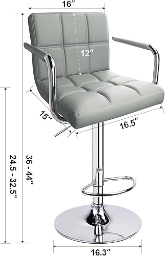 Miniatura 3 de Leopard Taburetes de bar ajustables con reposabrazos, respaldo cuadrado, doble costura giratoria con taburete trasero, juego de 2 (gris claro) gris