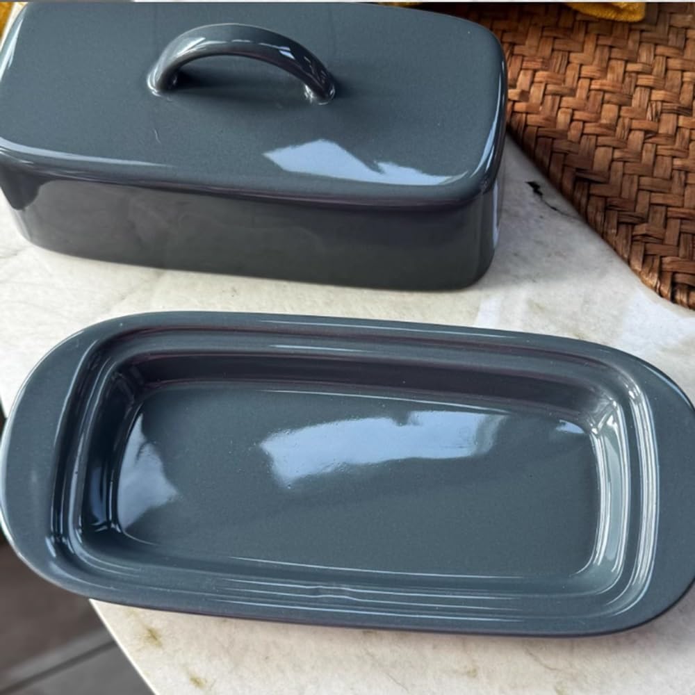 Butter Dishes Grey Ceramic Butter Box Ceramic Dish with Lid Small Tray Dessert Dish Underglaze Colored Butter Dish Butter Storage