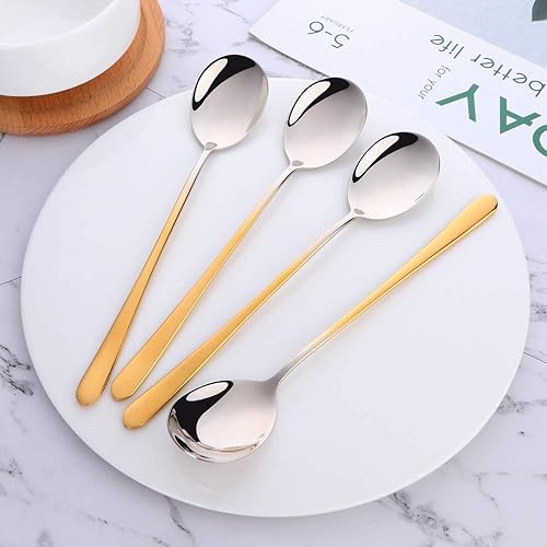 Vista 27 de Buyer Star Juego de cucharas y tenedores de acero inoxidable 18/10, cambio gradual, cuchara y tenedor de mango largo, color degradado, juego