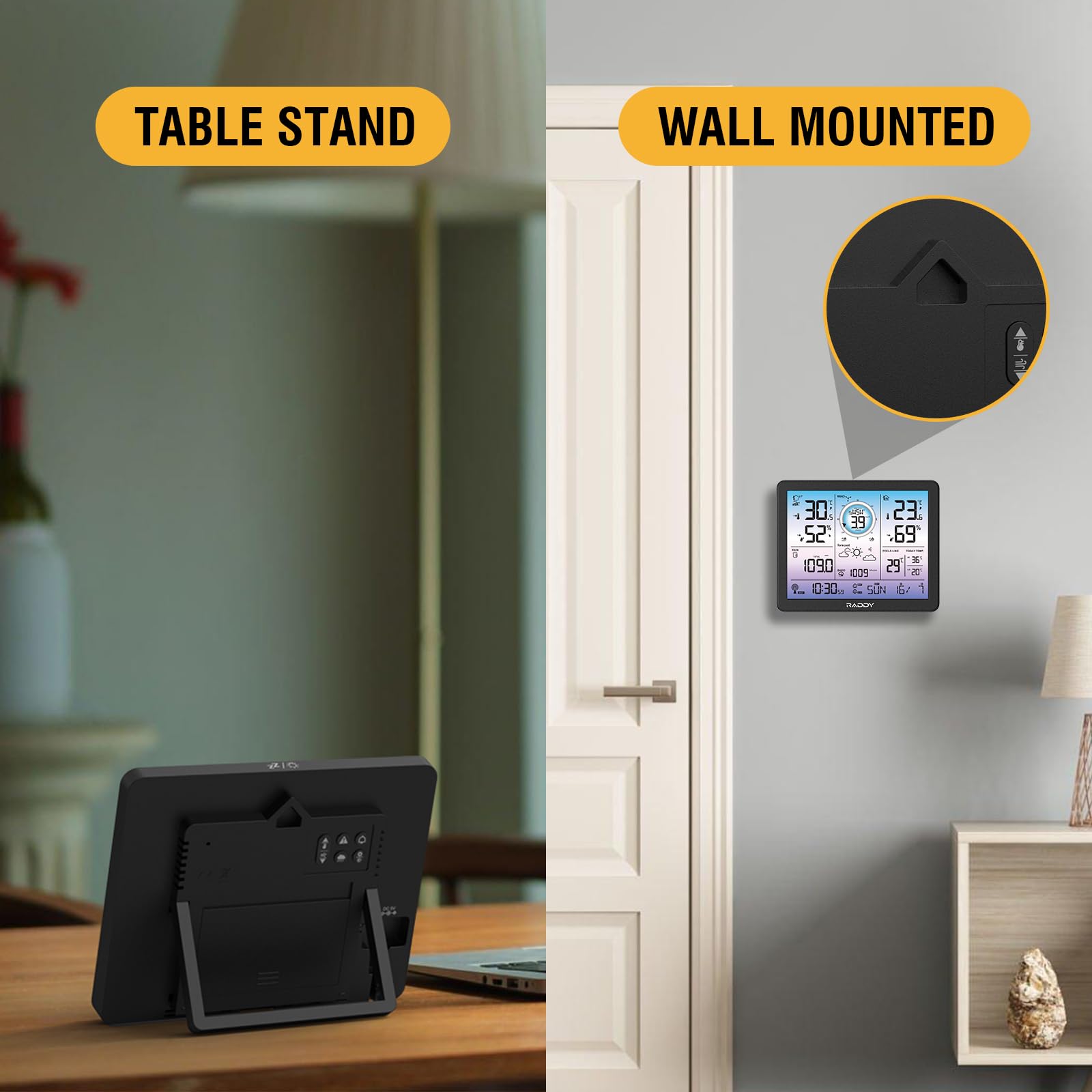 Raddy VP7 Stazione meteorologica, Termometro wireless per interni ed esterni, 7,4'' display digitale a colori, Monitor di temperatura e umidità, Previsioni del tempo & Pressione barometrica