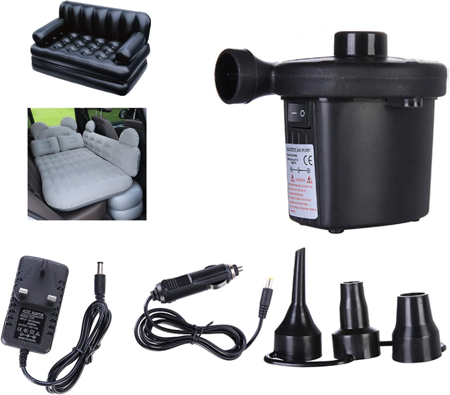Portable Electric Air Pump with 3 Nozzles for Inflatables,Air Mattress Pump Perfect for Outdoor Camping Inflatable Boat Blow Up Pool Water Toy Car Air Bed