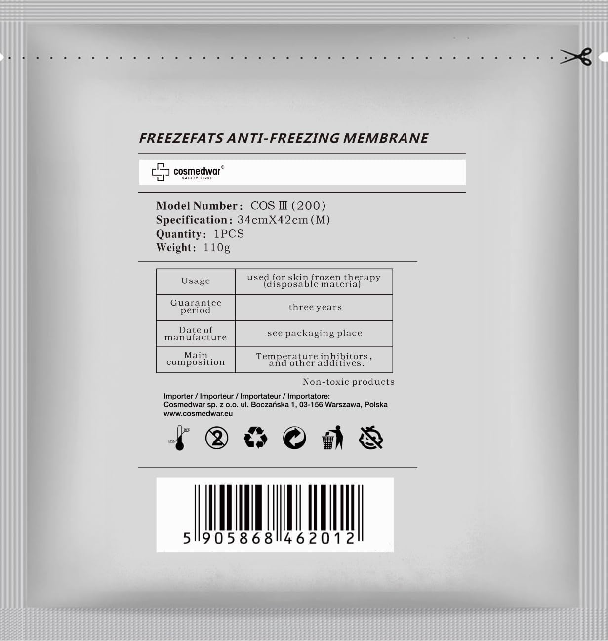Cosmedwar Lot de 40 membranes cryolipolyse Kryolipolyse Membrane Cryolipolyse Membrane Cryolipolyse de la célèbre marque Freezefats 110 g Membrane anti-gel BK 42 cm x 34 cm