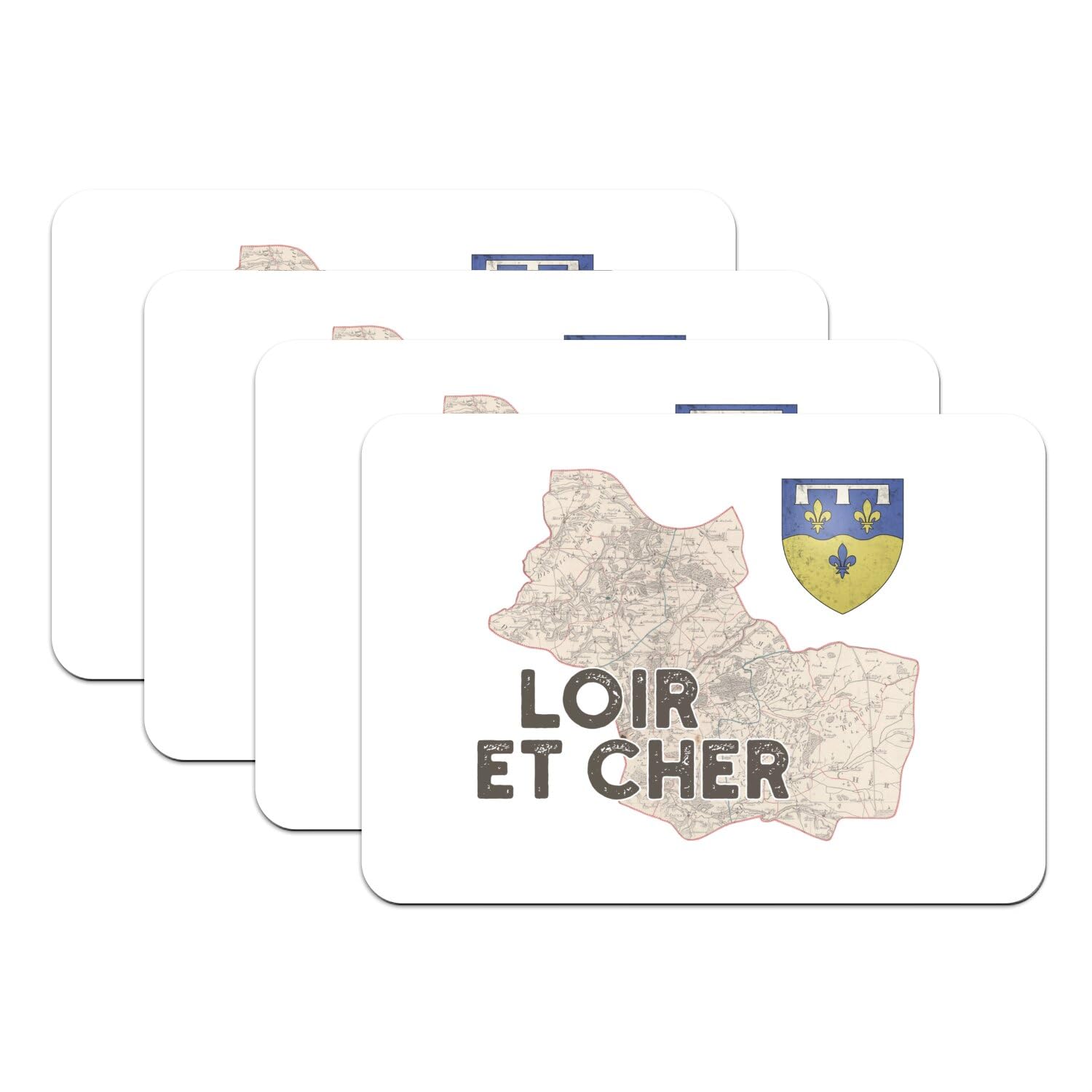 Set de table Blois carte ancienne en caoutchouc lot de 4 grand format
