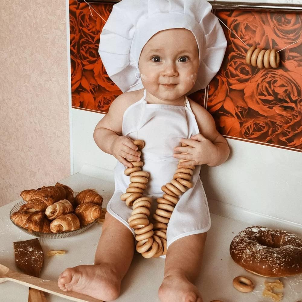 Nicoone Newborn Baby Chef Costume Photography Photos Prop Hat + Apron Outfit,Baby Chef Costume Set for Boys Girls Photography Props (Girls 1-2 Years) - Image 4