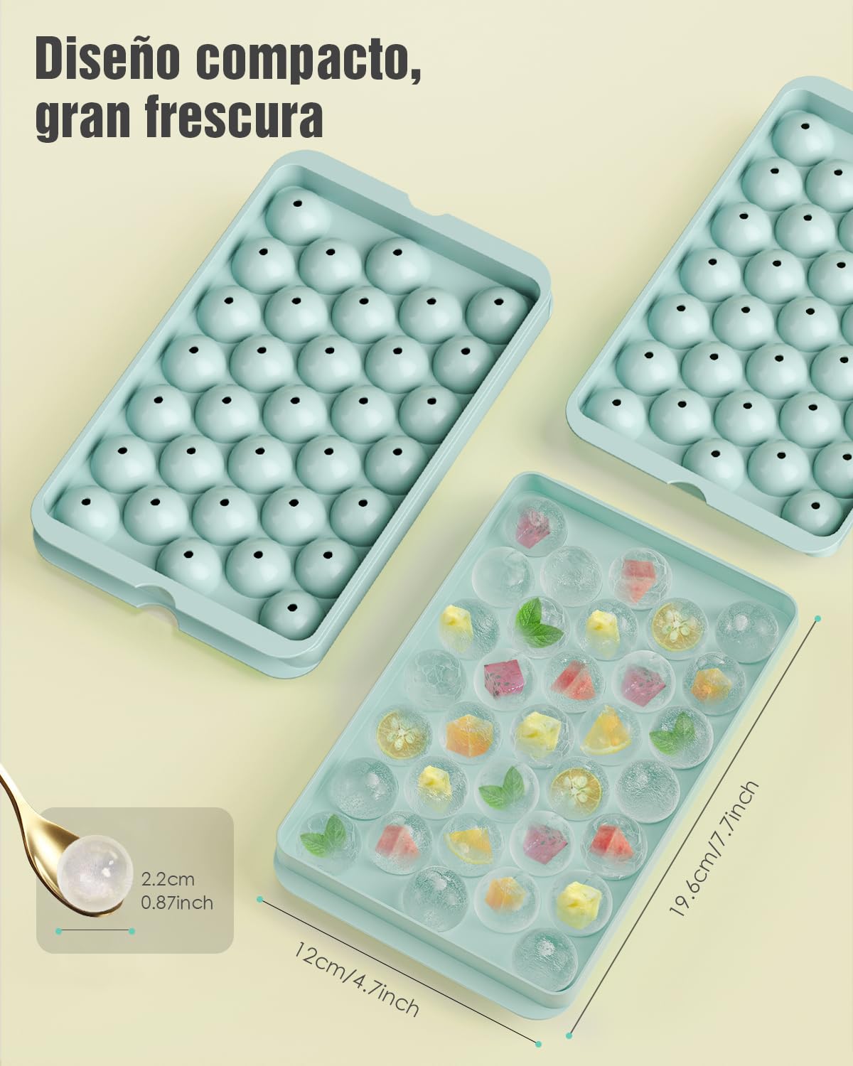 Cubiteras para Hielo Redondos con Tapa - Set de 3 Bandejas Apilables Molde Hielo Bolas para Whisky