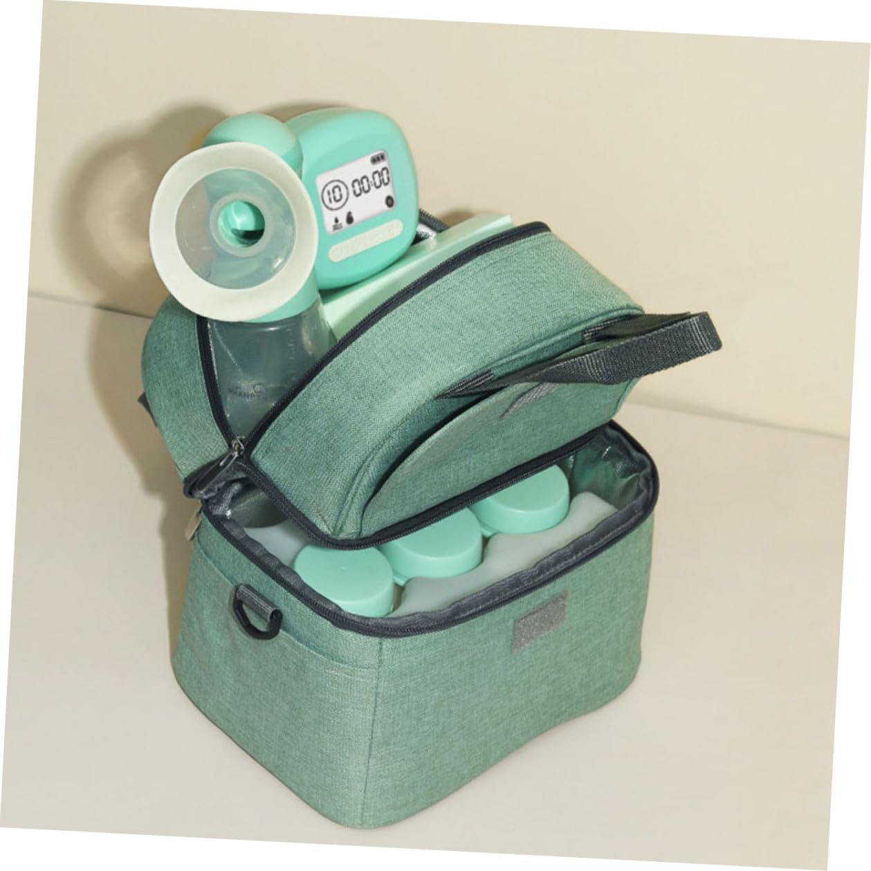Bolsa para Biberones de Doble Capa Aislamiento Térmico de 14 Horas, Material de Poliéster y Algodón, Bolsillos Laterales y Red Trasera para Lactancia y Almacenamiento Portátil