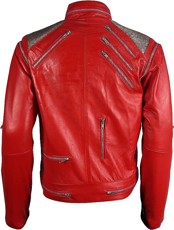 MJ Beat it Leather Jacket Michael RED 100% Real Leather4
