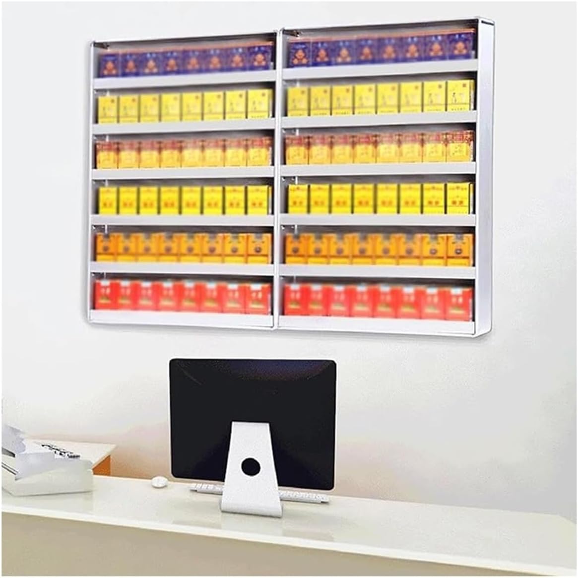 Multi-Tier Wall-Mounted Cigarette Display Rack, Space-Saving 5-9 Layer Holder for Supermarkets & Convenience Stores, Ideal for Snacks, Tools & Candy Showcase (60x8.2x40cm)