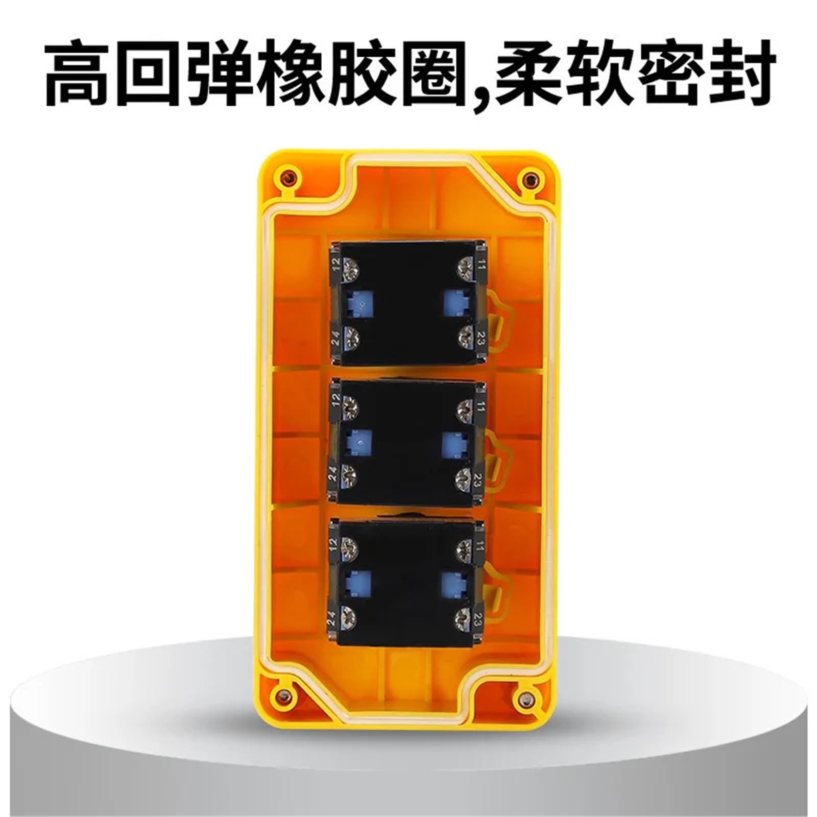 1 unidad de interruptor de botón LA38 impermeable, caja de control a prueba de polvo, 3 orificios, botón pulsador, perilla de parada de emergencia, carcasa amarilla, luz.(Waterproof Cover)