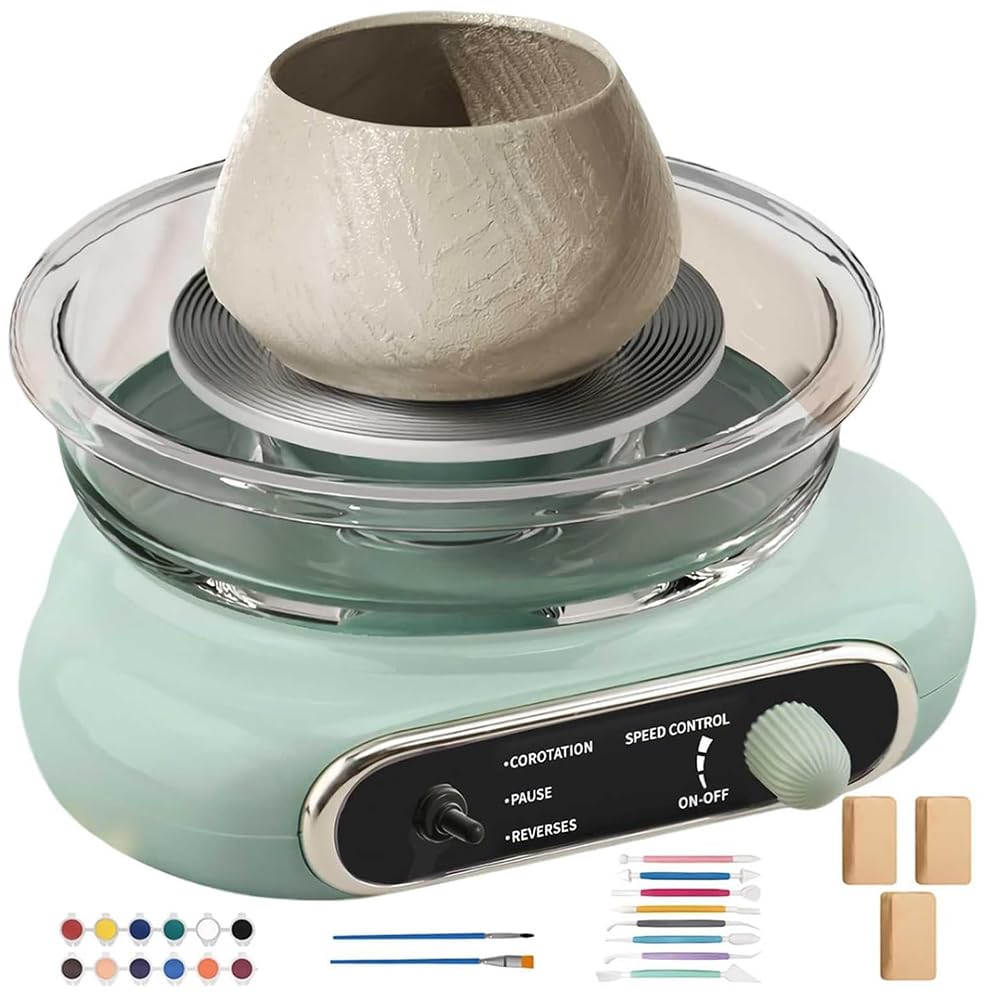 Mini aardewerkwielmachine, elektrische keramische machine voor kinderen, aardewerkvormmachine met kleigereedschapset, doe-het-aardewerkset voor beginners DIY Clay Art green