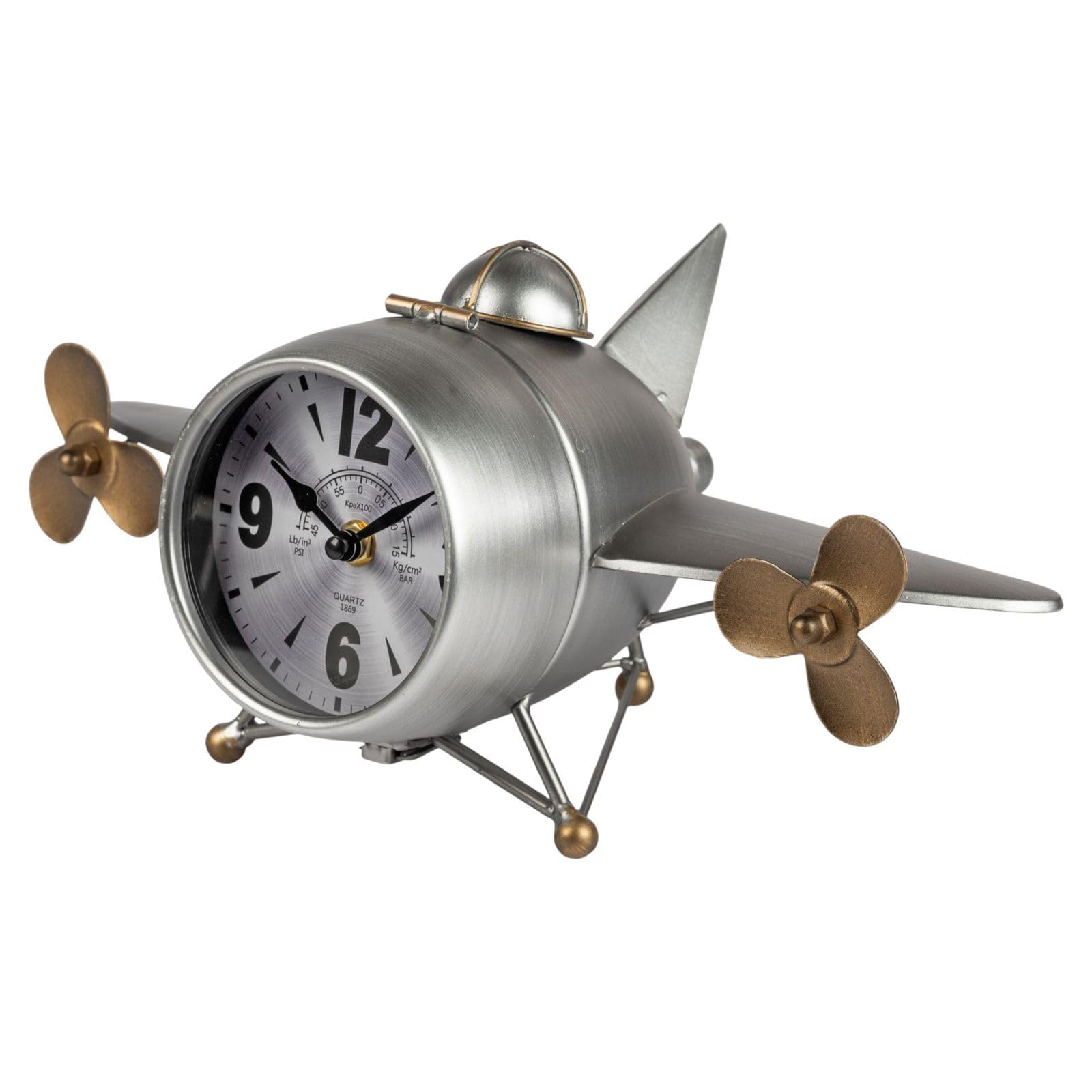 formano Metall Standuhr Flugzeug 36cm 3D Metall Uhr Silber XL Dekoration | Wohnzimmer Vintage Flugzeug-Deko |Quarzuhrwerk Handgefertigt Clock Groß