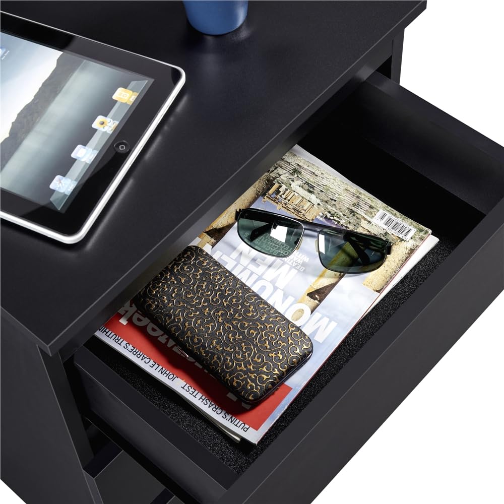 Yaheetech Comodino Camera da Letto Cassettiera Bianco con 3 Cassetti Mobiletto Moderno Tavolino Lato in Legno MDF per Soggiorno 45 x 35 x 60,5 cm Nero