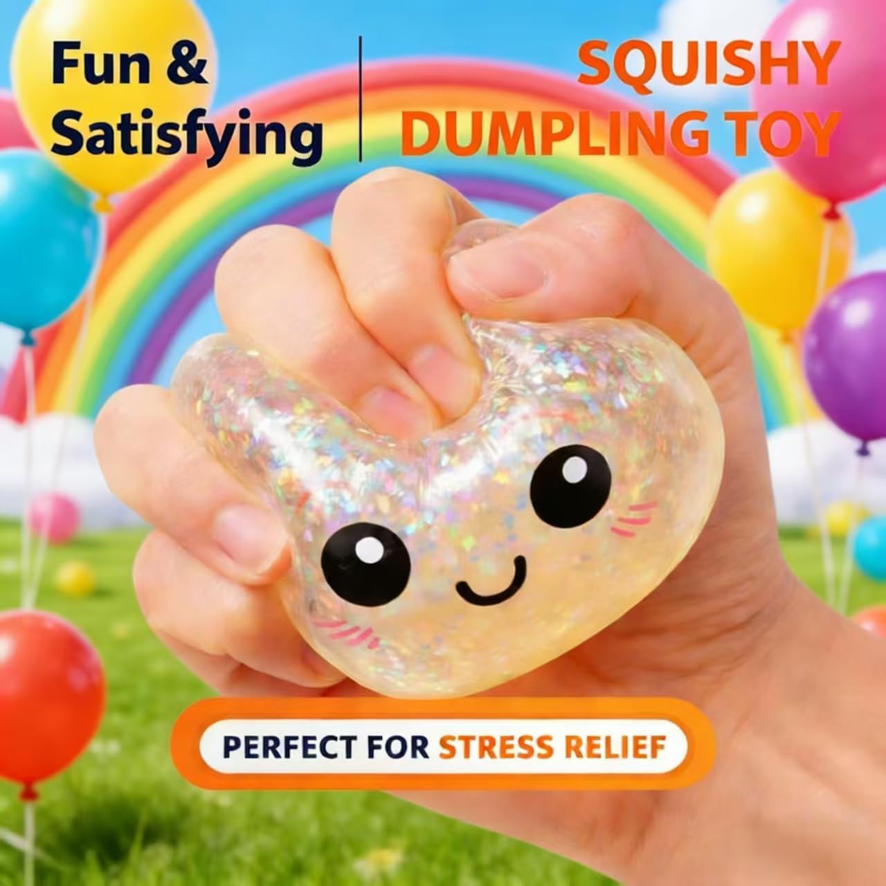 Extra Large Glitter Dumpling Stress Ball, Jumbo Dumpling Sensory Fidget, Oversized Soft Squeeze Decompression Ball, Anxiety Relief Desk Tool, Office Relaxation Gift for Adults (1pc-d)