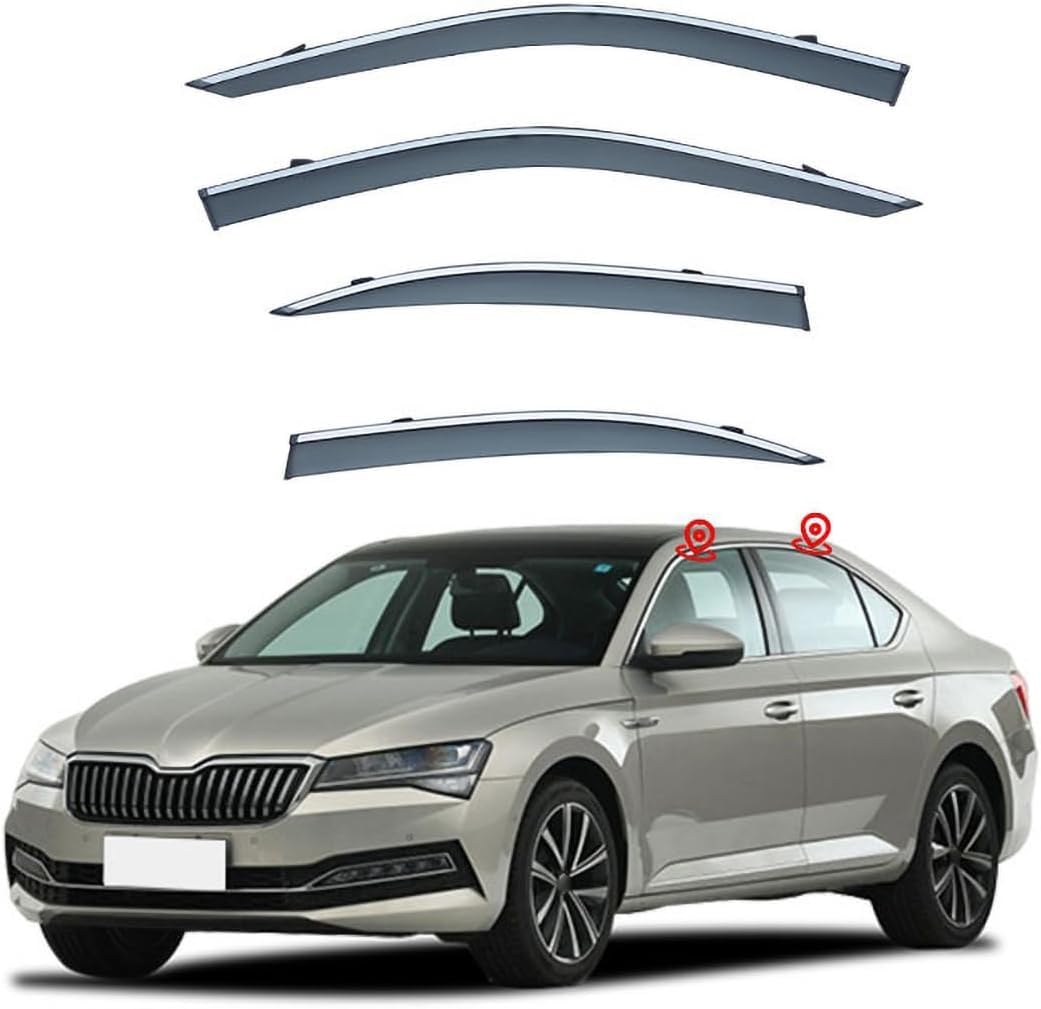 FengXH Window Deflectors for Skoda Superb B8 2016-2023 - 4pc Smoke Tint, Waterproof, Noise Reducing.
