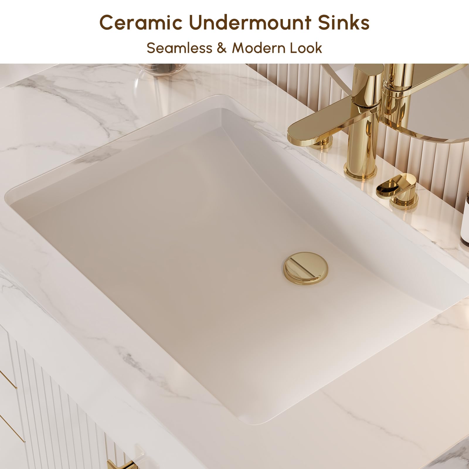 Homary Mueble de baño Flotante 59" con Lavabo, Mueble de baño con Lavabo Doble montado en la Pared con encimera de Piedra sinterizada y Amplio Espacio de Almacenamiento, Blanco.