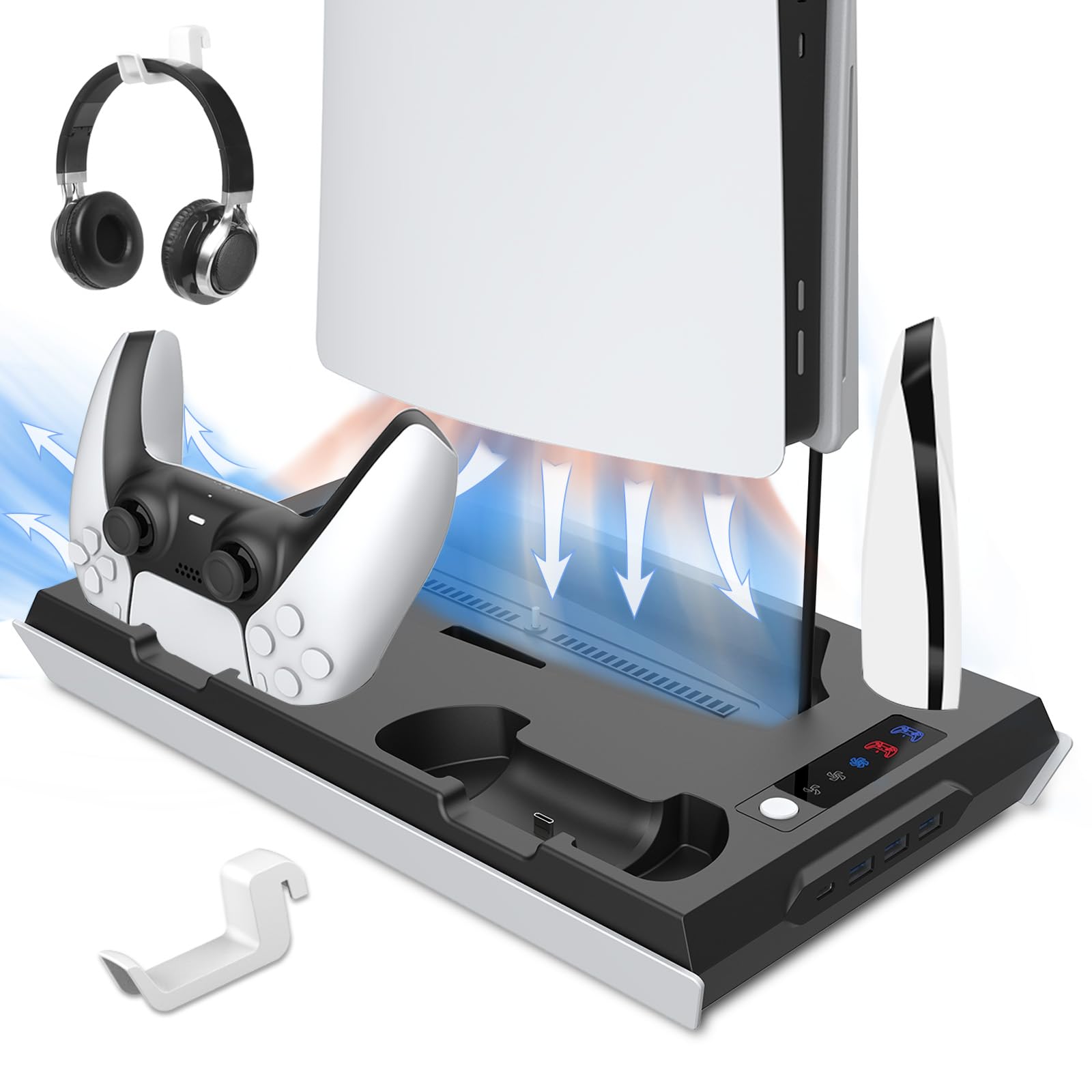 iPLYGAM for PS5 Slim Stand and Cooling Station with RGB LED Controller Charging Station for Playstation 5 Console