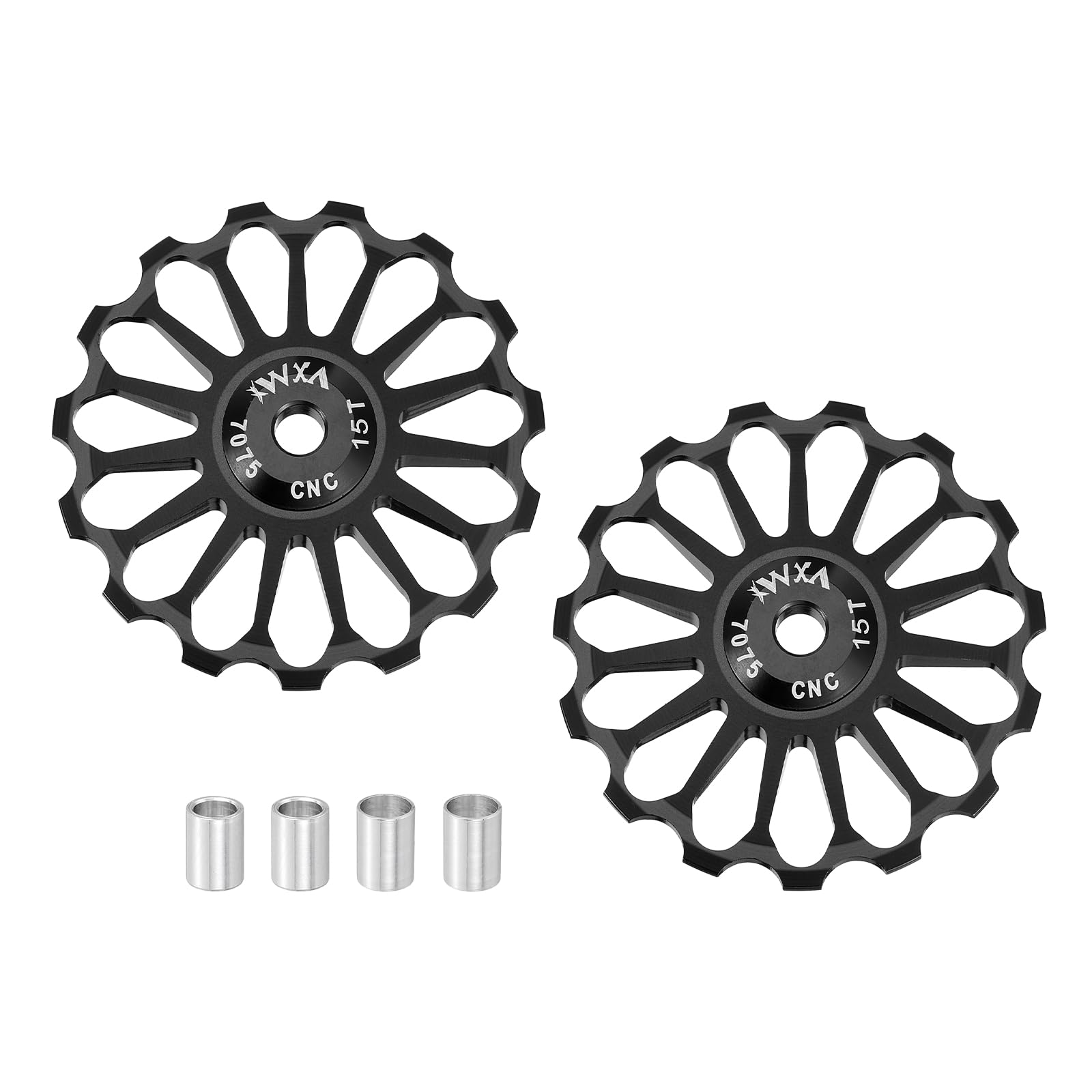 sourcing map 2 Set Bicycle Rear Derailleur Pulley 15T Ceramic Bearing Wheel Aluminum Alloy Guide Roller Wheels for 8/9/10/11 Speed Transmission System Road Bike Mountain Bike MTB BMX, Black