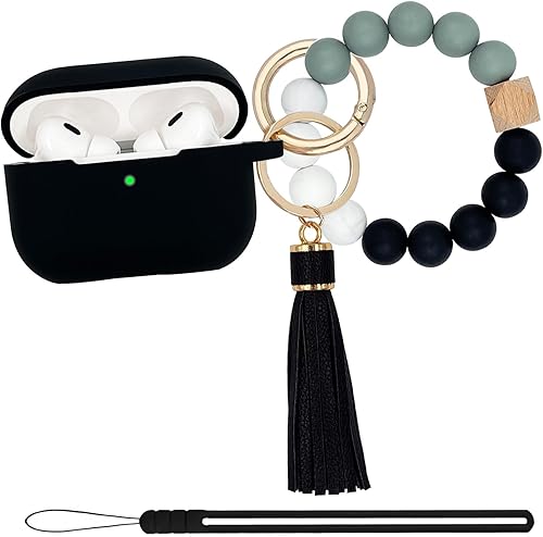 Funda compatible con Airpods Pro de 2 generación 2022, funda protectora de silicona suave con llavero de pulsera para Apple Airpods Pro 2, funda