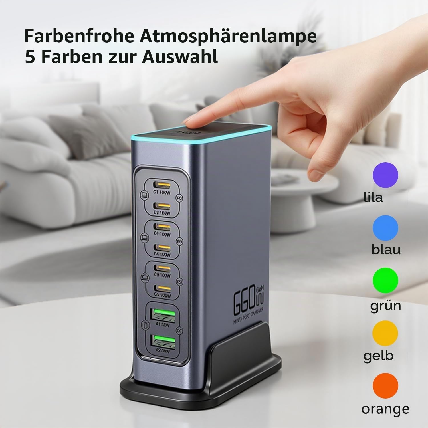 660W USB C Ladegerät Mehrfach, 8 Port GaN-Technologie Schnellladegerät PD 100W Ladestation Hub, USB Netzteil, kompatibel mit Laptop, MacBook/iPad/iPhone/Samsung