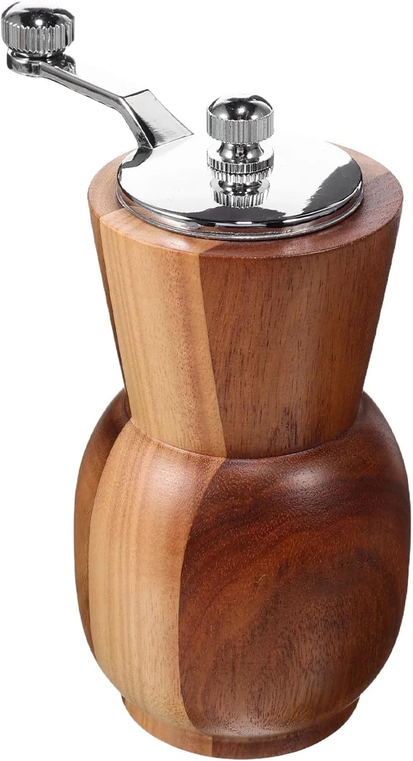 Crank Handle Pepper Grinder Manual Stainless Steel and Wood Spice Mill with Adjustable Grind for Kitchen Camping BBQ