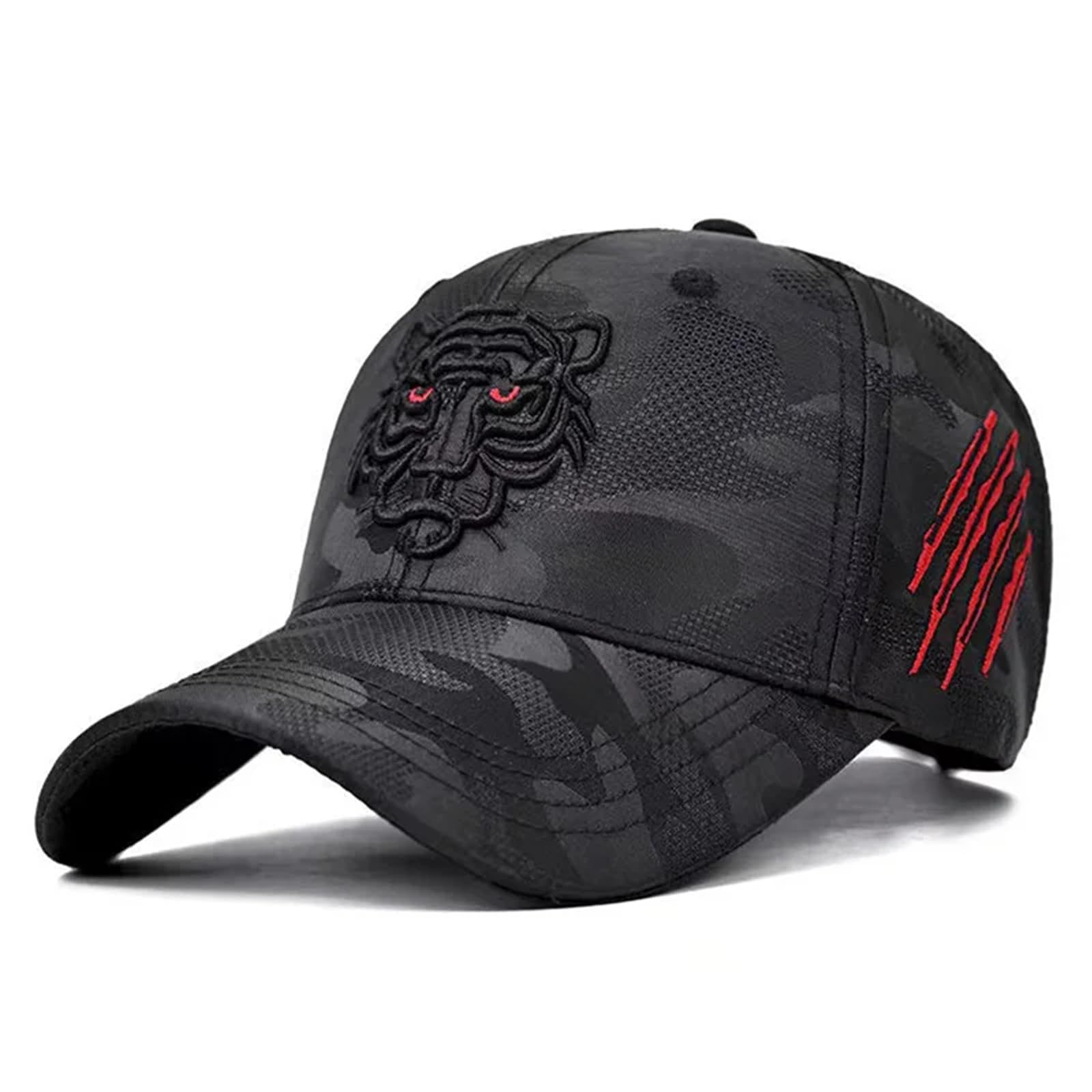 QOHNK Baseball Cap Black Tiger Embroidery Baseball Cap Snapback Casual Hat for Men Women Hip Hop Hat Unisex Trucker Caps (Camouflage)